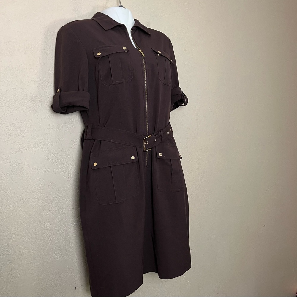 MICHAEL Michael Kors Womens Short Sleeve Pockets‎ Brown Collared Dress Large - Picture 12 of 16